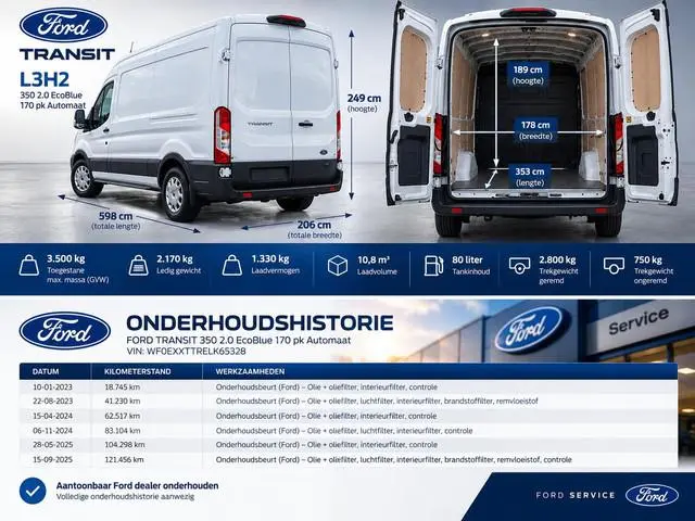 Ford Transit 350 2.0 TDCI L3H2 Trend 170PK Automaat PDC VA+Camera Carplay Navi BLIS Cruise Control A...