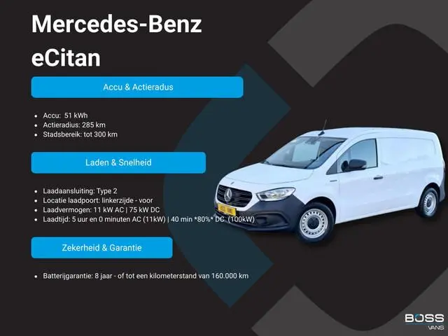 Mercedes-Benz eCitan Pro 51kWh 122PK Nieuw! L1 Elektrisch 300km WLTP 75KW Snelladen Climate Control...