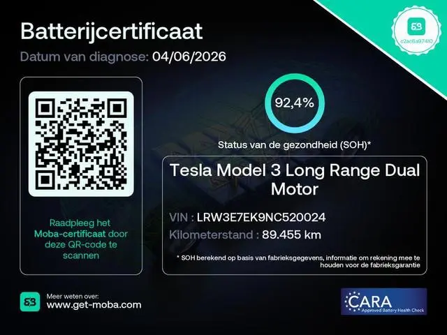 Tesla Model 3 Long Range AWD 75 kWh | Trekhaak | SOH 92,4% |