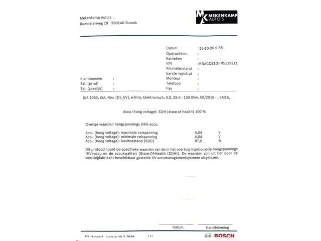 Kia e-Niro ExecutiveLine 64 kWh 17"/SOH 100%/Leder + memory/Schuif-kanteldak/Stuur + stoelverwarming...