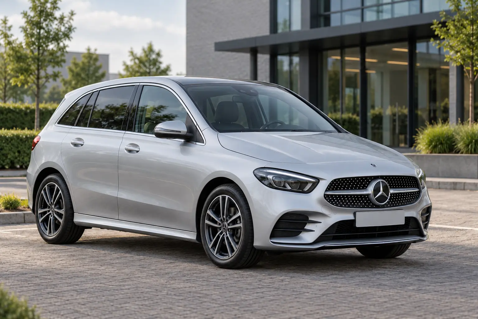 Zilvergrijze Mercedes-Benz B-Klasse van de vanaf 2019 geïntroduceerde generatie