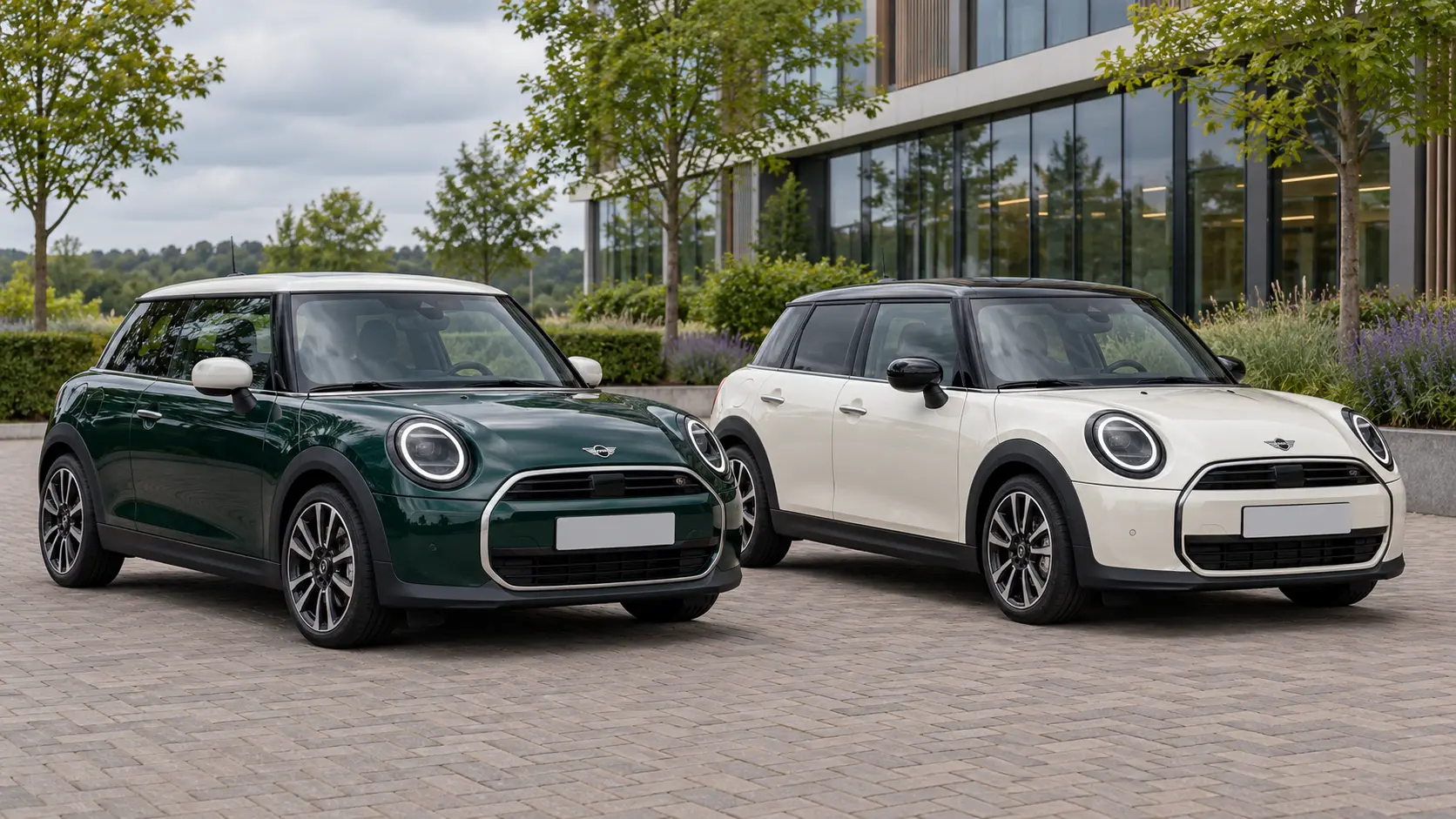 MINI Cooper 3-deurs en 5-deurs bij een kantoor