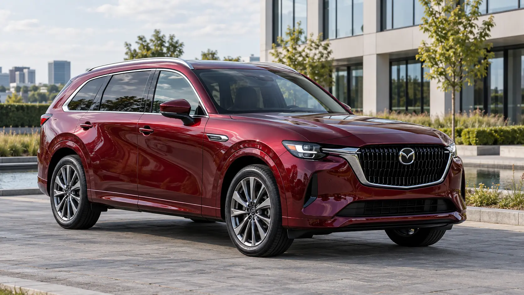 Rode Mazda CX-80 SUV met lange passagierscabine