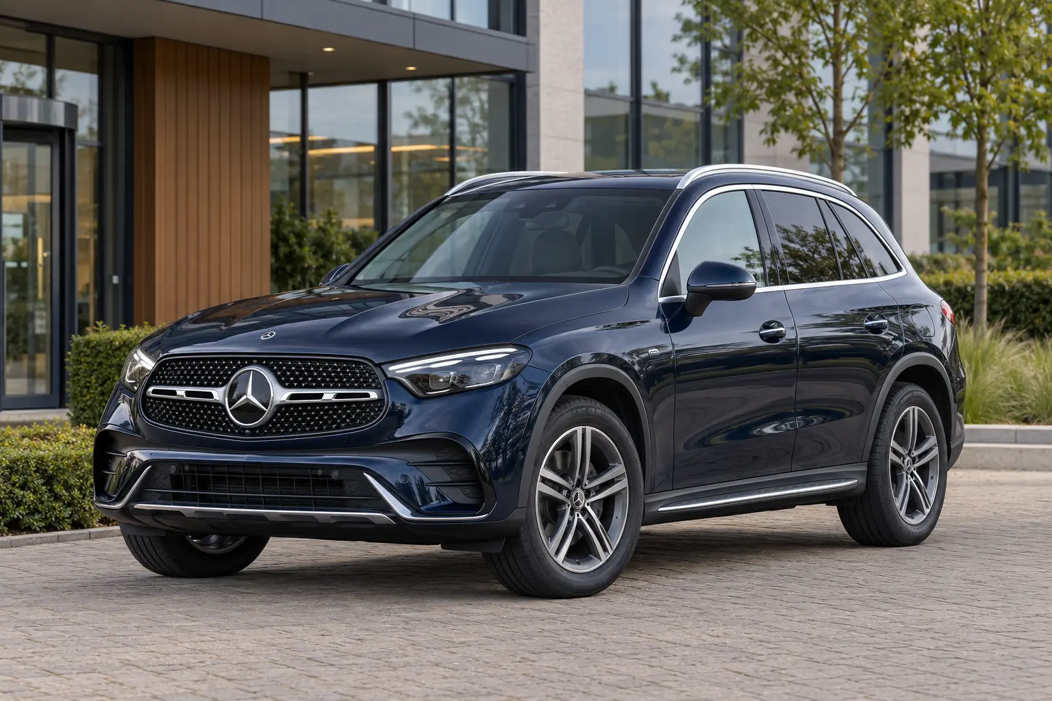 Blauwe Mercedes-Benz GLC SUV van de eerdere generatie