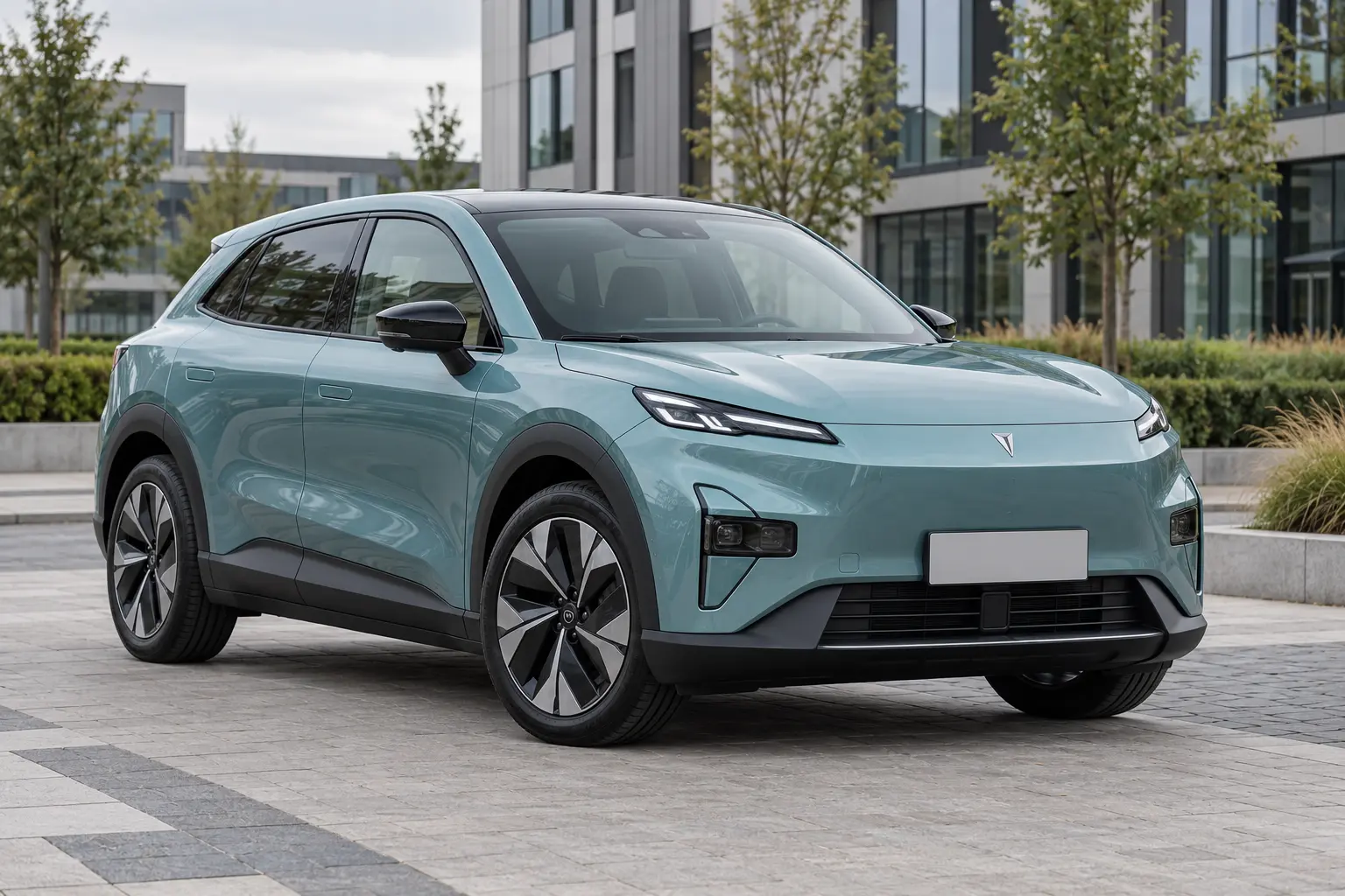 Lichtblauwe Changan DEEPAL S05 EV met compacte SUV-carrosserie