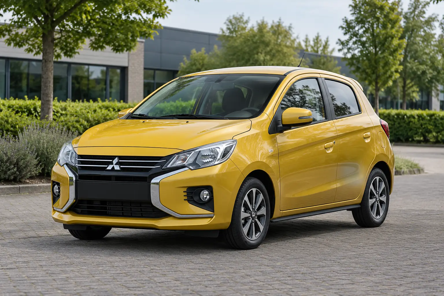 Geelgouden Mitsubishi Space Star-hatchback van de latere facelift