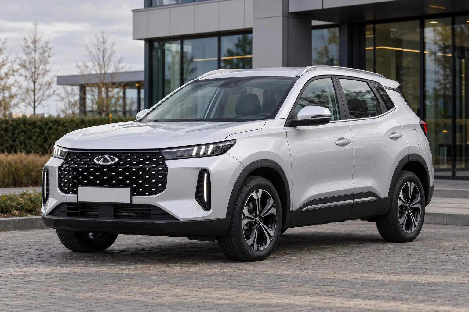 Witte CHERY TIGGO 4 met compacte SUV-carrosserie, van voren