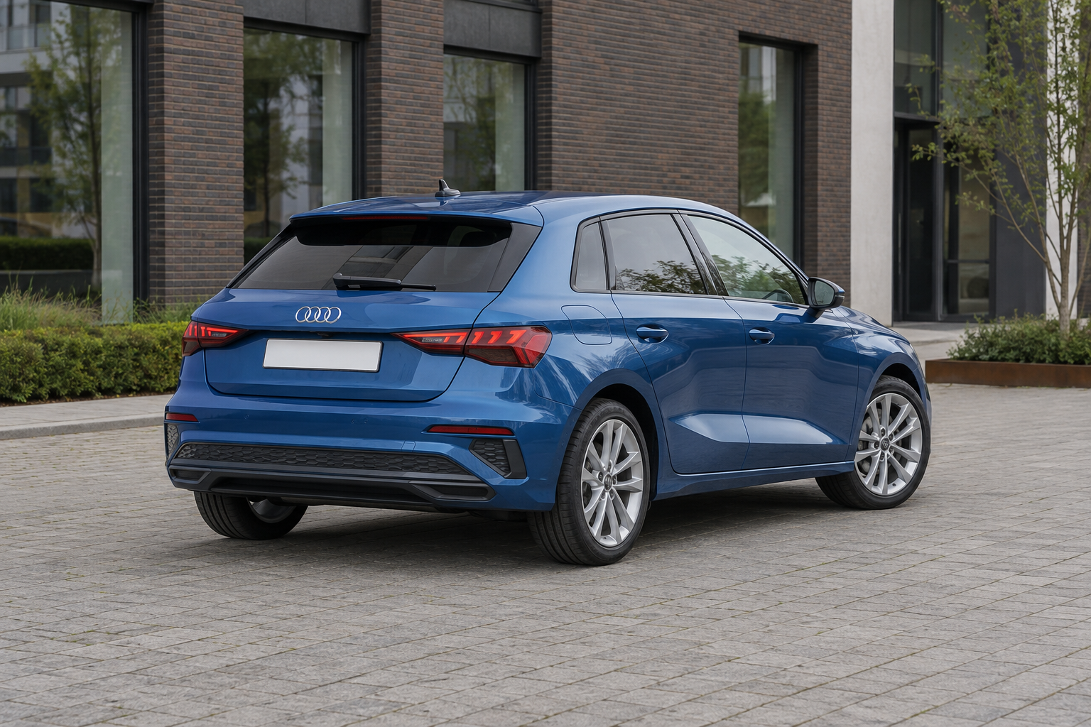 Audi A3 Sportback vanuit de achterste driekwarthoek