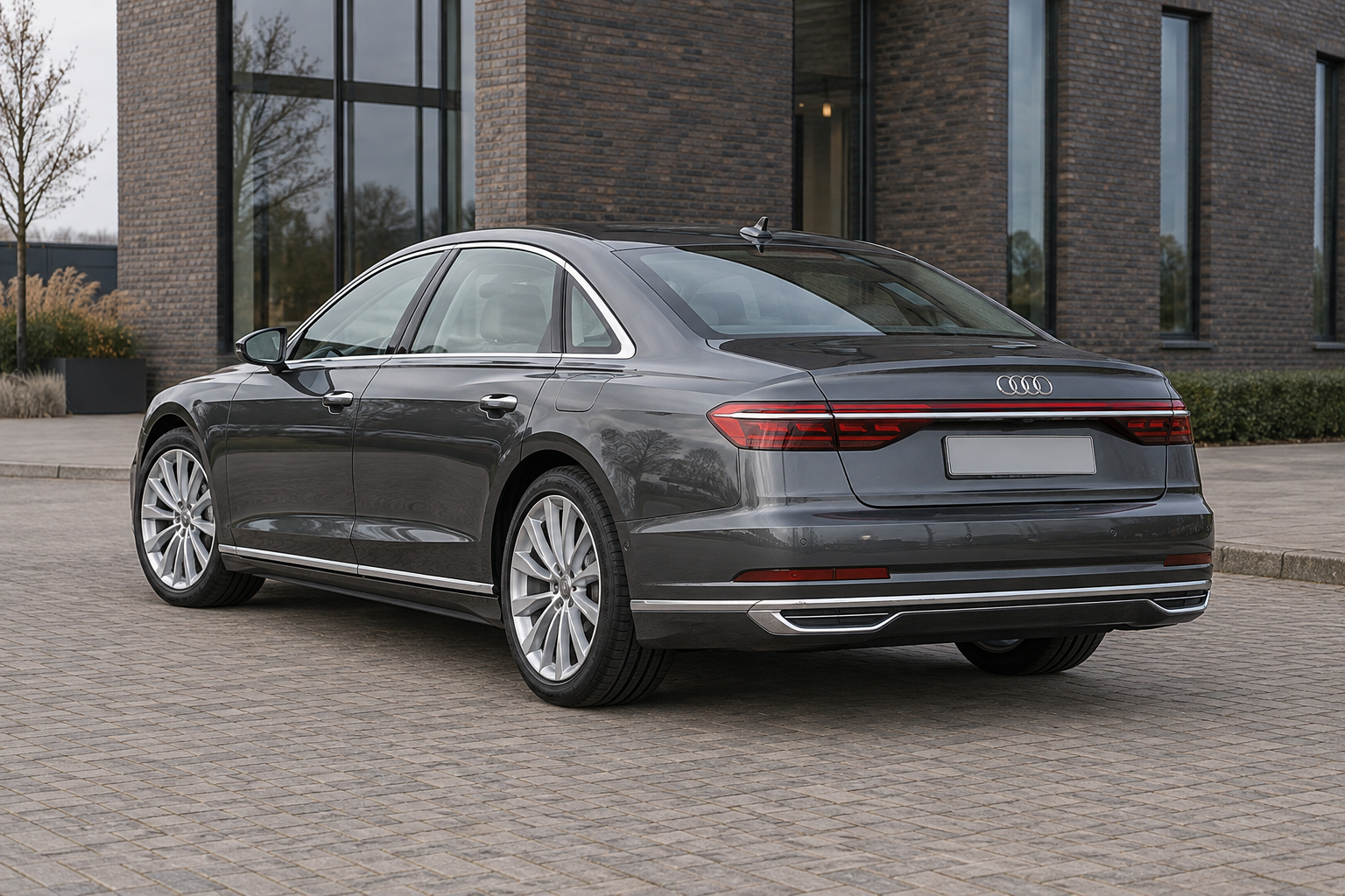 Audi A8 L vanuit de achterste driekwarthoek