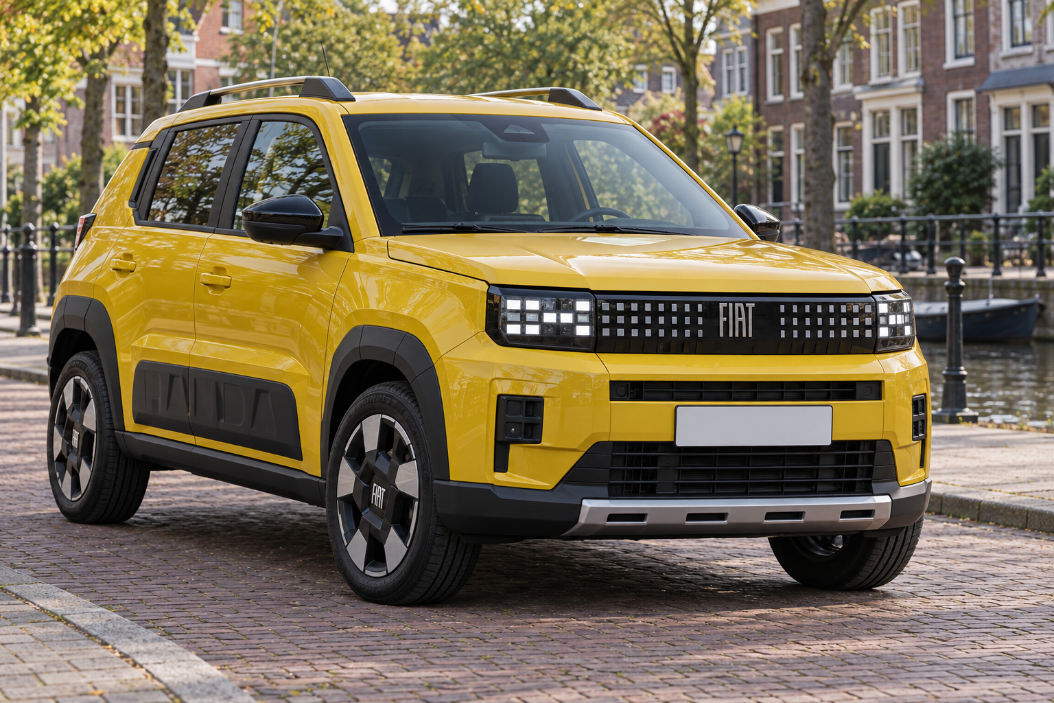 Gele Fiat Grande Panda met de hoekige carrosserie van de nieuwe modelfamilie