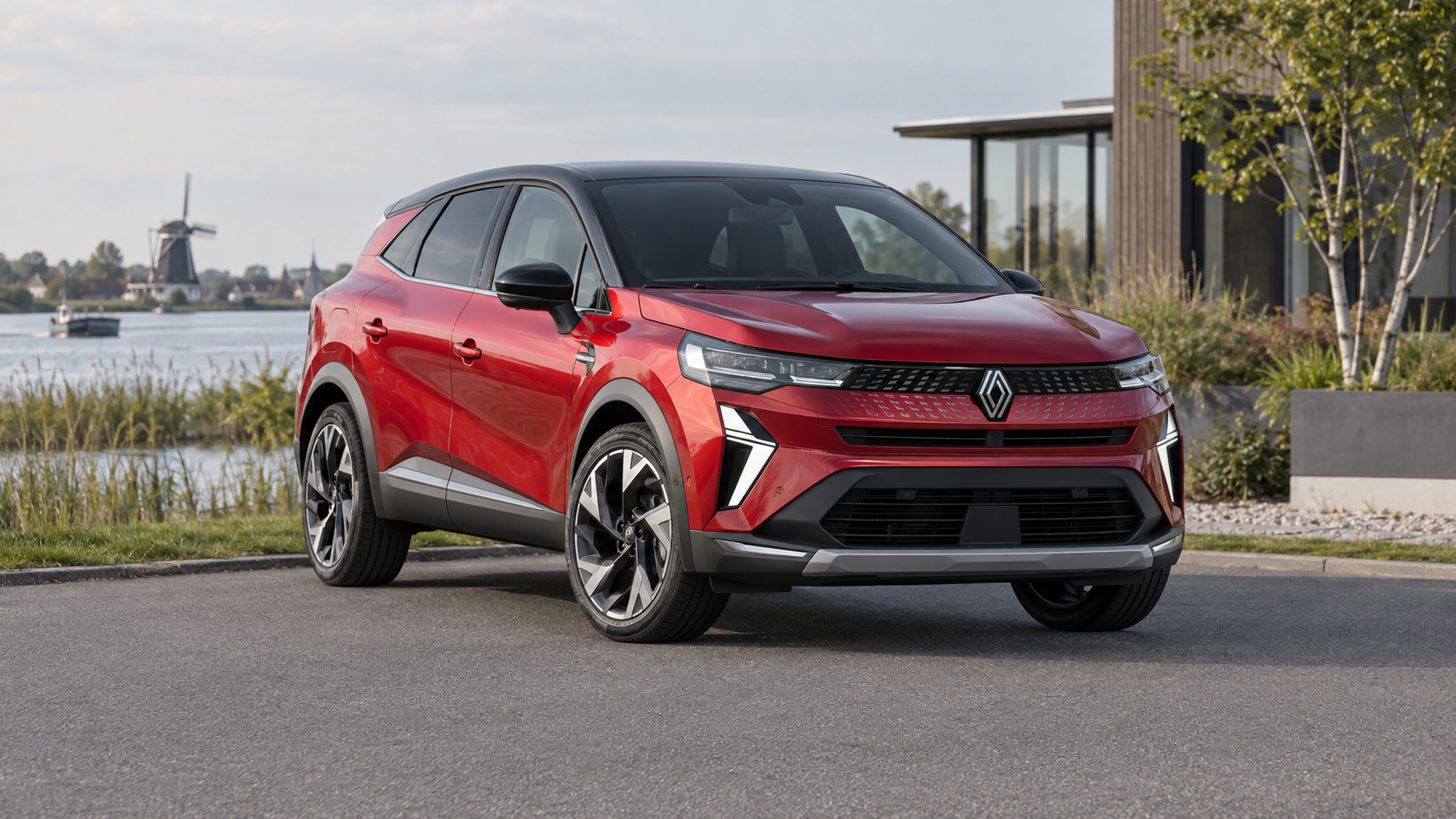 Rode Renault Symbioz van voren, als modelillustratie zonder bewijs van de aandrijflijn