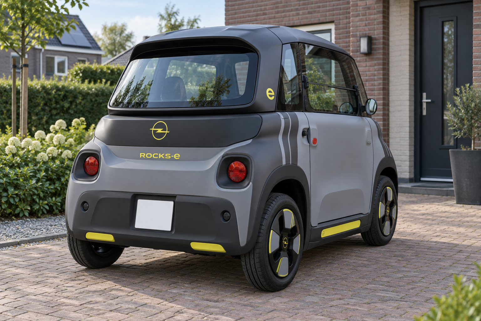 Compacte Opel Rocks-e lichte vierwieler, schuin van achteren