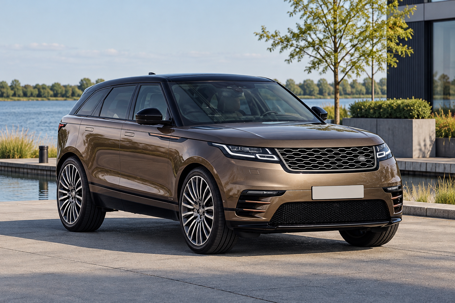 Range Rover Velar van schuin voren als modelillustratie zonder individuele motor- of uitrustingsclaim