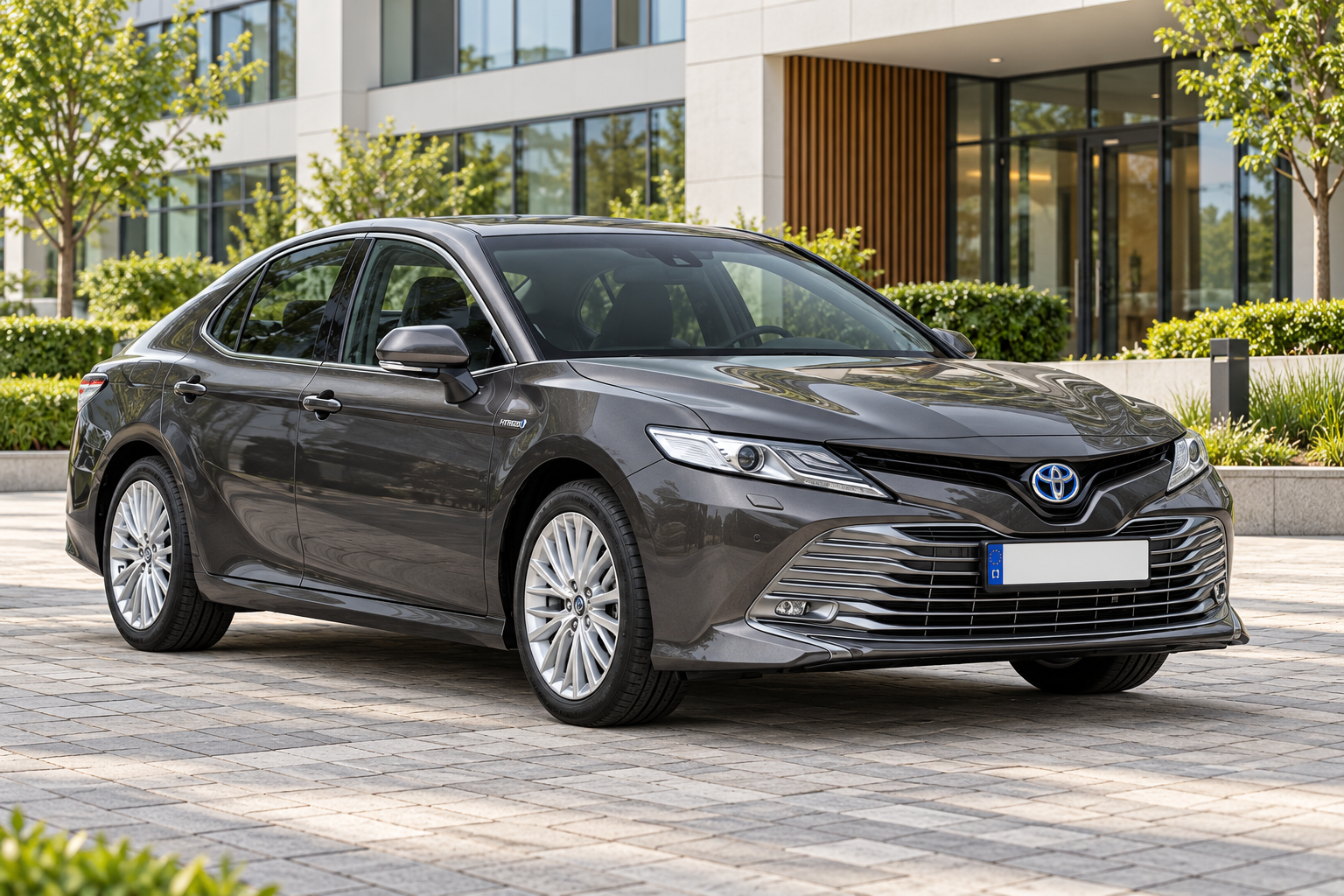 Europese Toyota Camry hybride sedan schuin van voren