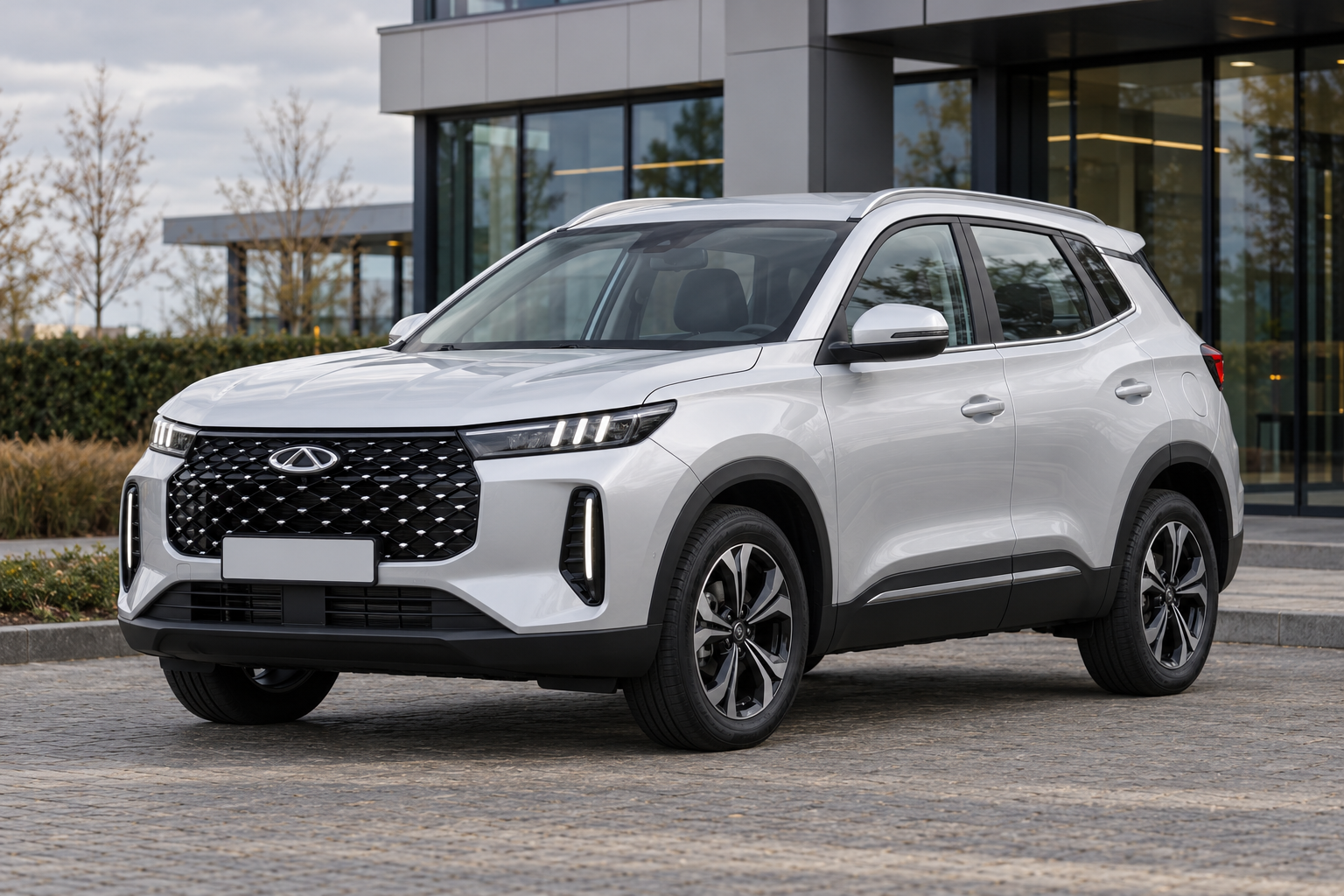 Witte CHERY TIGGO 4 met compacte SUV-carrosserie, van voren