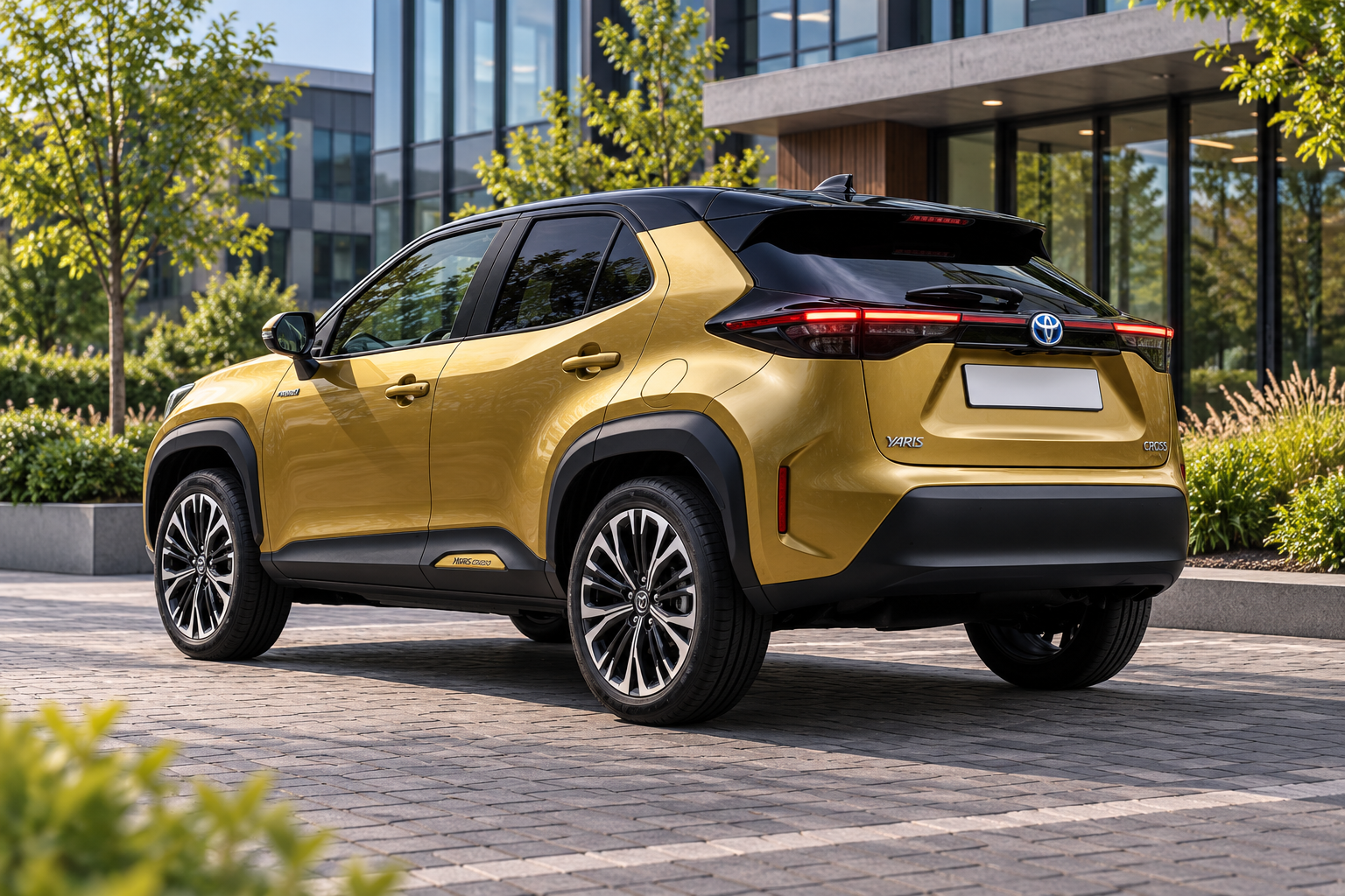 Toyota Yaris Cross compacte vijfdeurs crossover met zwart dak van achteren